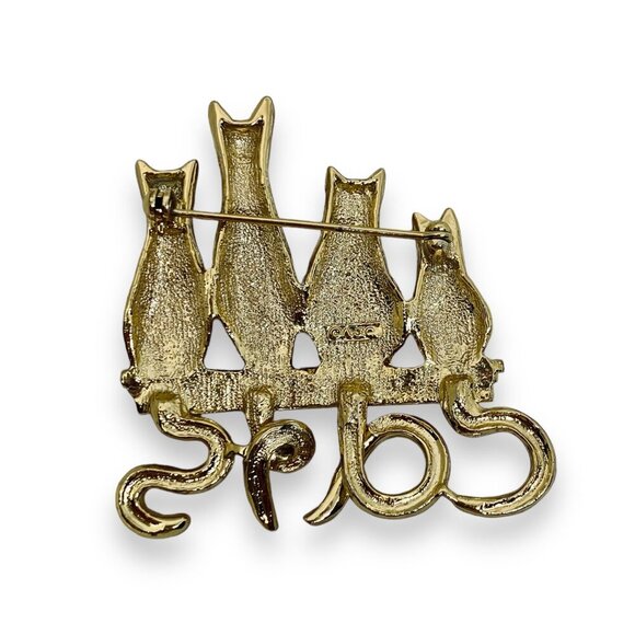 AJC 4 Golden Cats w. Green Eyes Matte Finish Brooch Pin - Picture 5 of 6